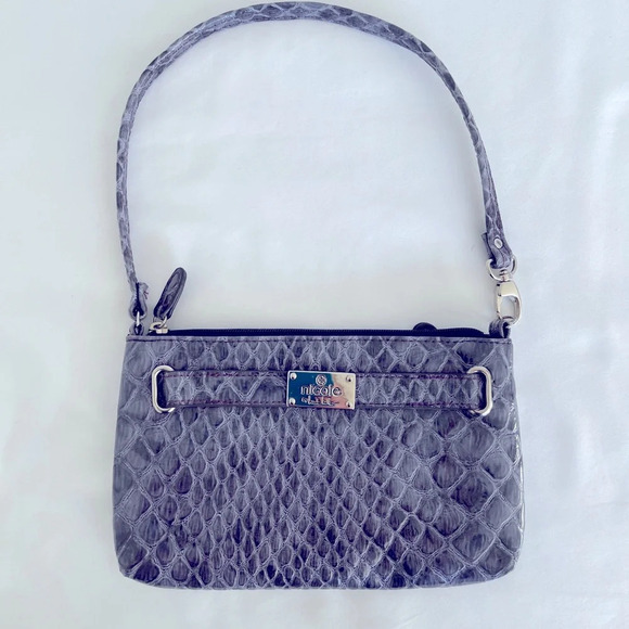 Nicole by Nicole Miller Purple Snakeskin Print Wristlet/Clutch - Picture 1 of 9